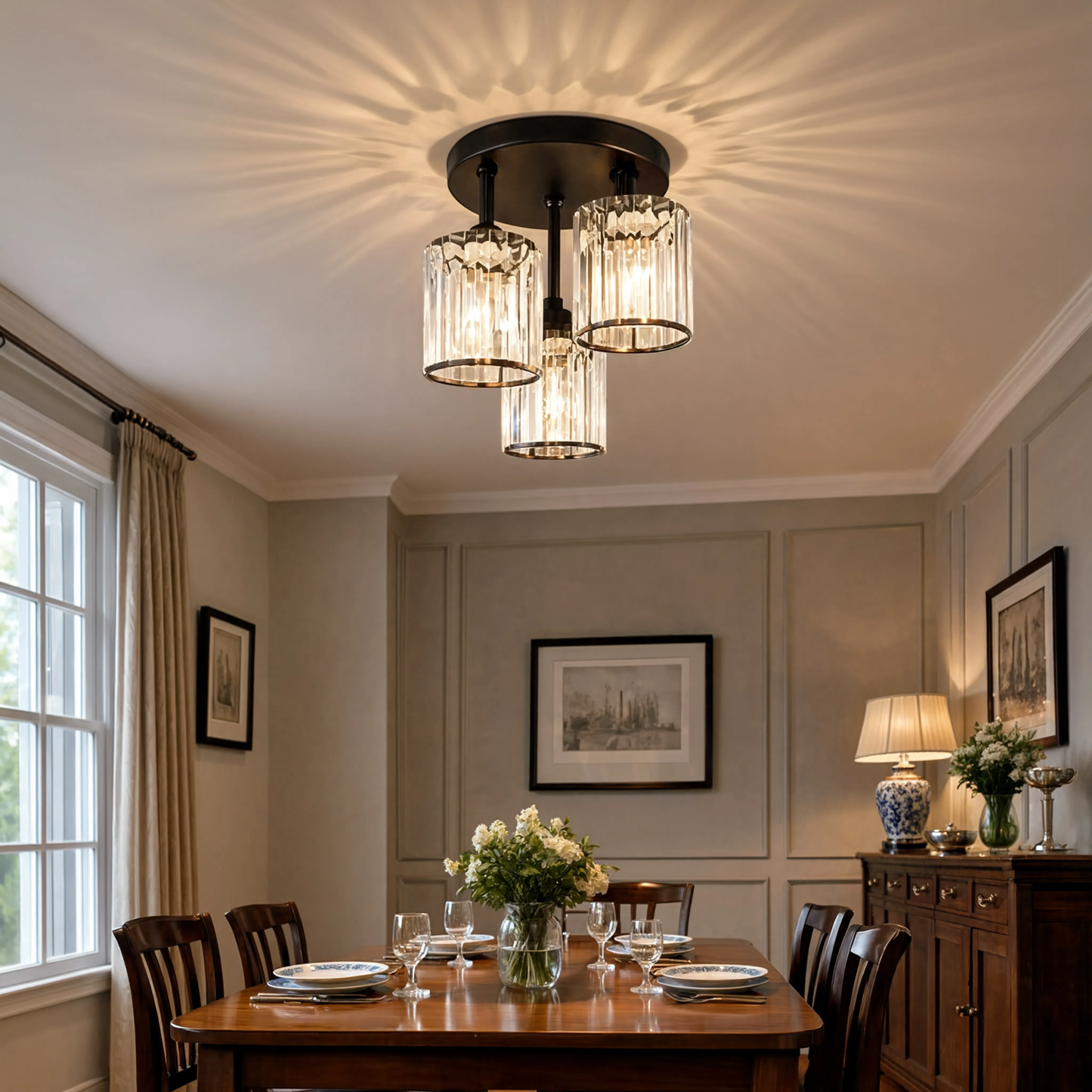 Black Crystal 3 Light Ceiling Light