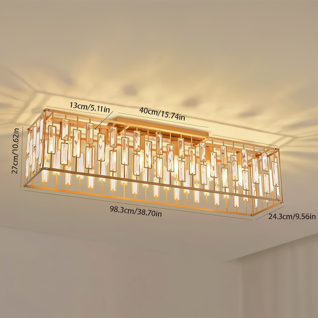 Gold Rectangular Crystal Ceiling Light | Lunalight