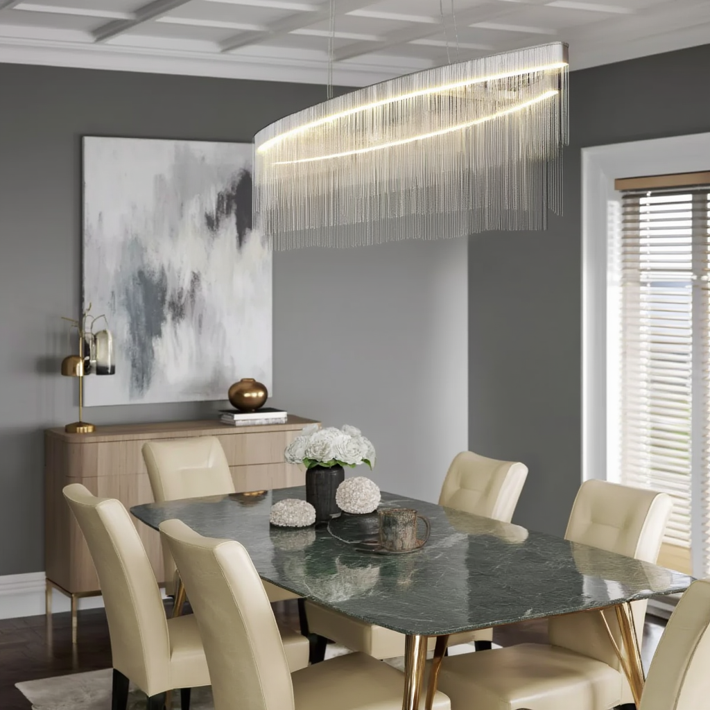 Chrome Tassel LED Pendant Light Rectangular | Lunalight