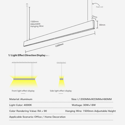Modern Black LED Linear Pendant Light 120cm | Lunalight