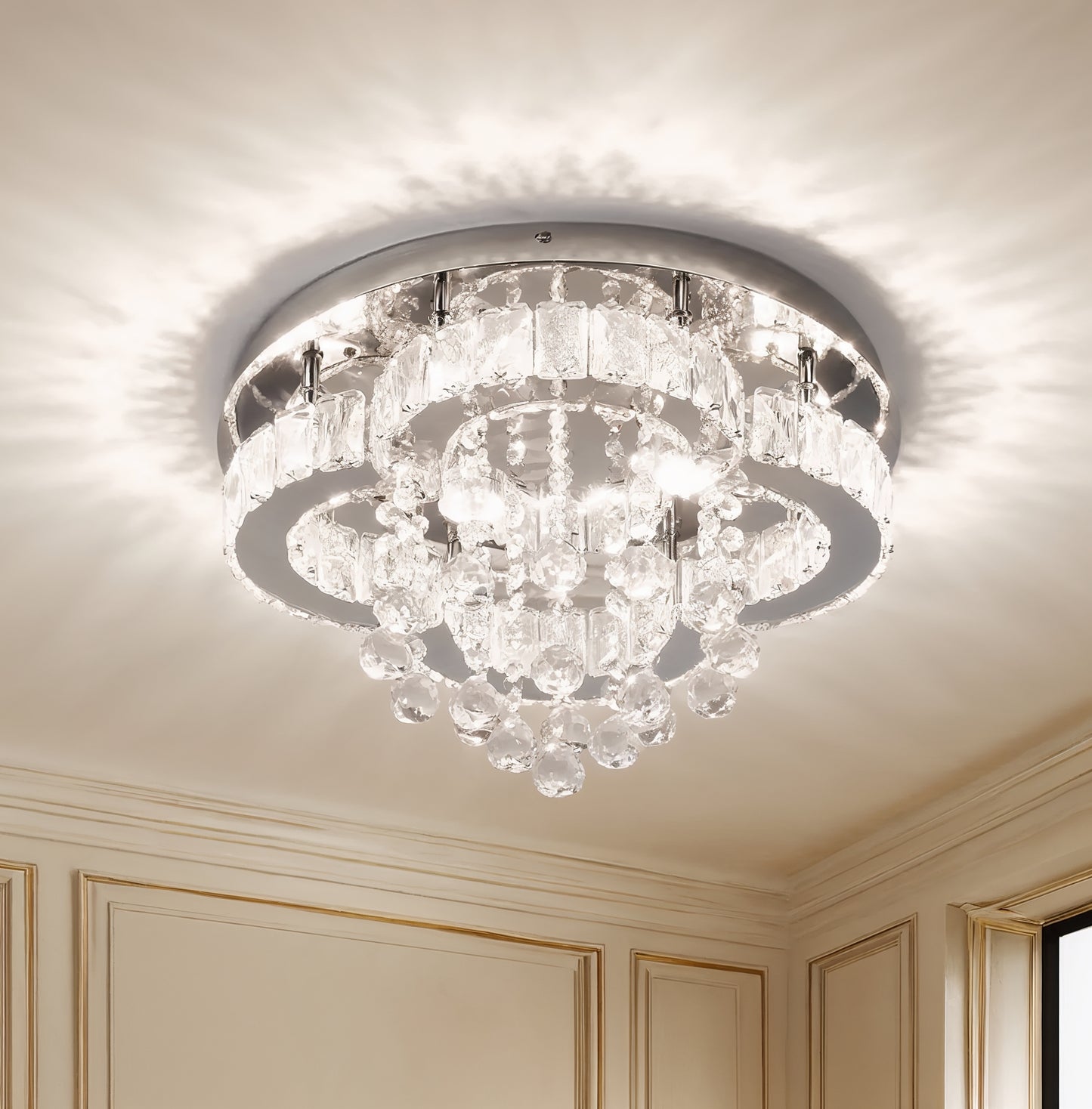 Chrome Crystal Flush Ceiling Light 40cm | Lunalight