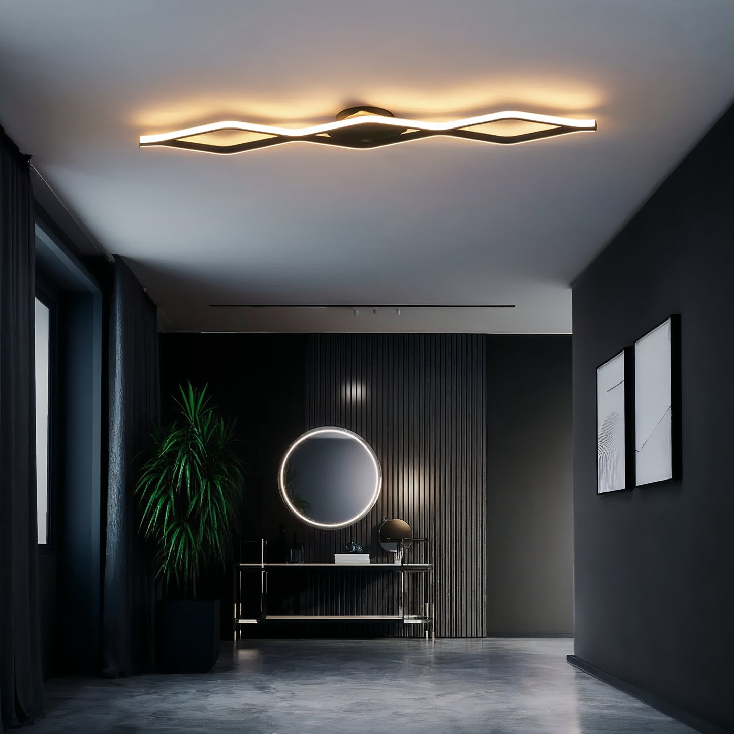 Modern Black Linear LED Ceiling Light 118cm | Lunalight