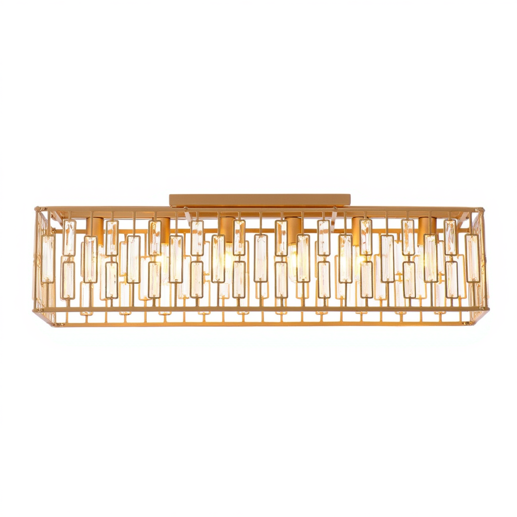 Gold Rectangular Crystal Ceiling Light | Lunalight