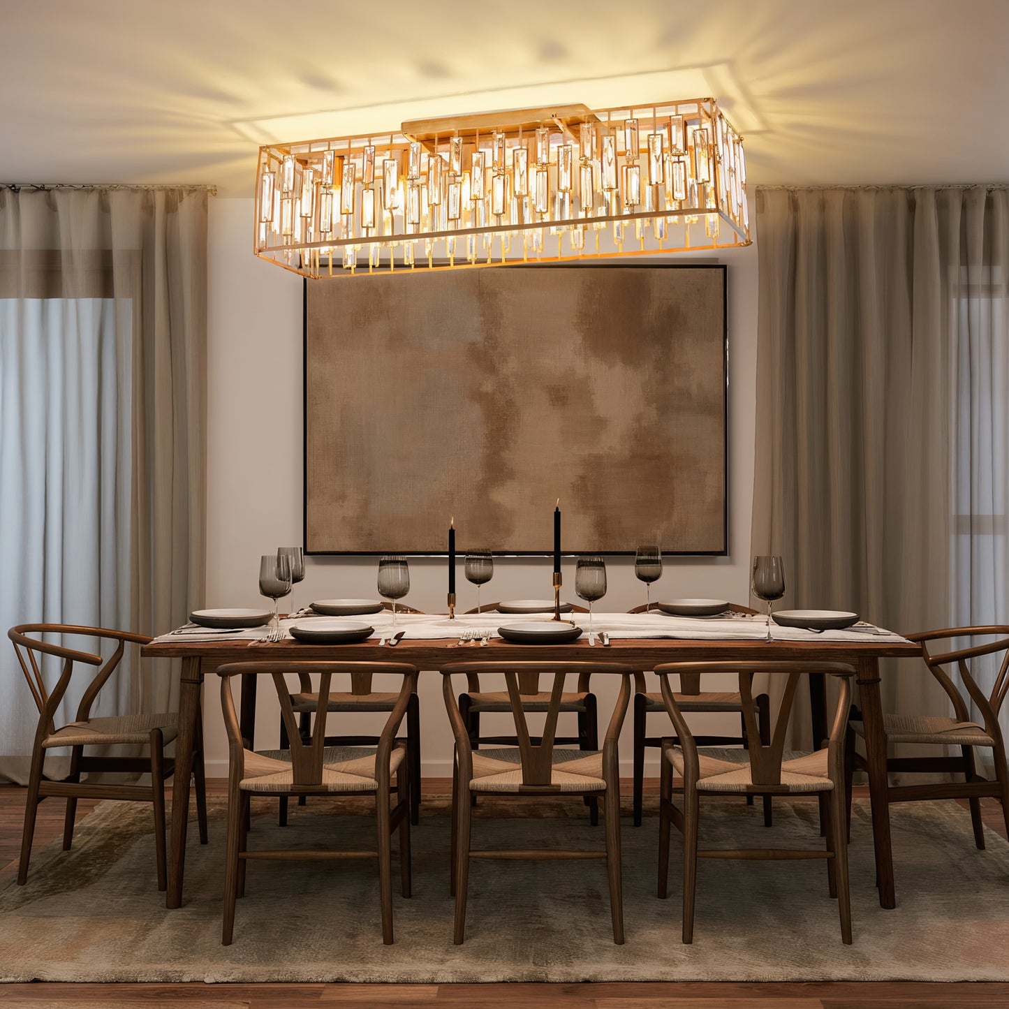 Gold Rectangular Crystal Ceiling Light | Lunalight