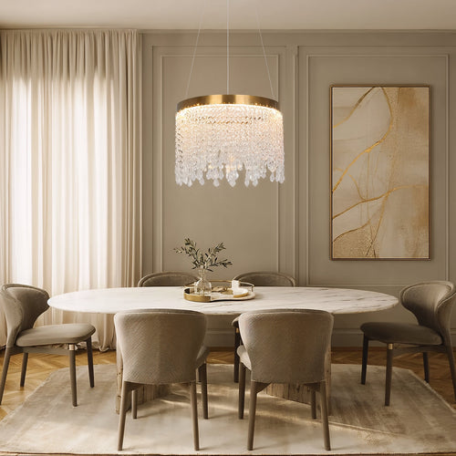 Gold Drum Crystal Pendant Chandelier | Integrated LED