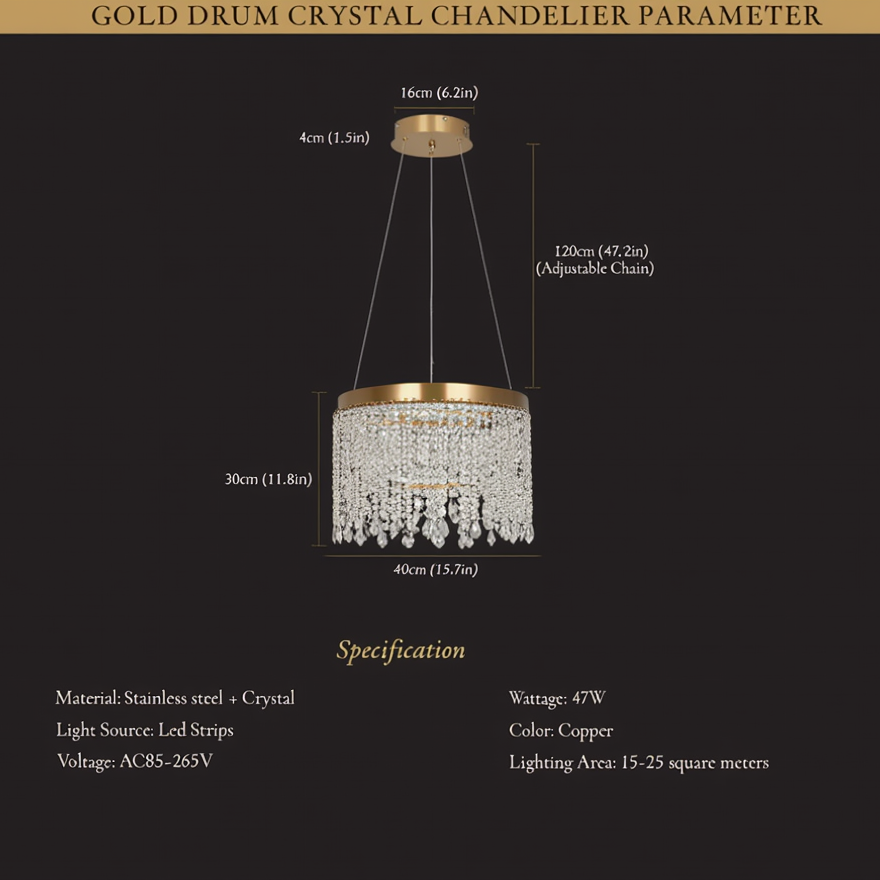 Gold Drum Crystal Pendant Chandelier | Lunalight