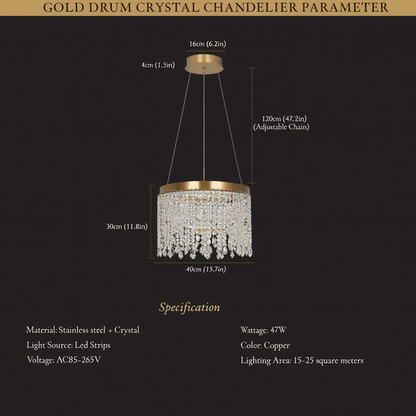 Gold Drum Crystal Pendant Chandelier | Lunalight