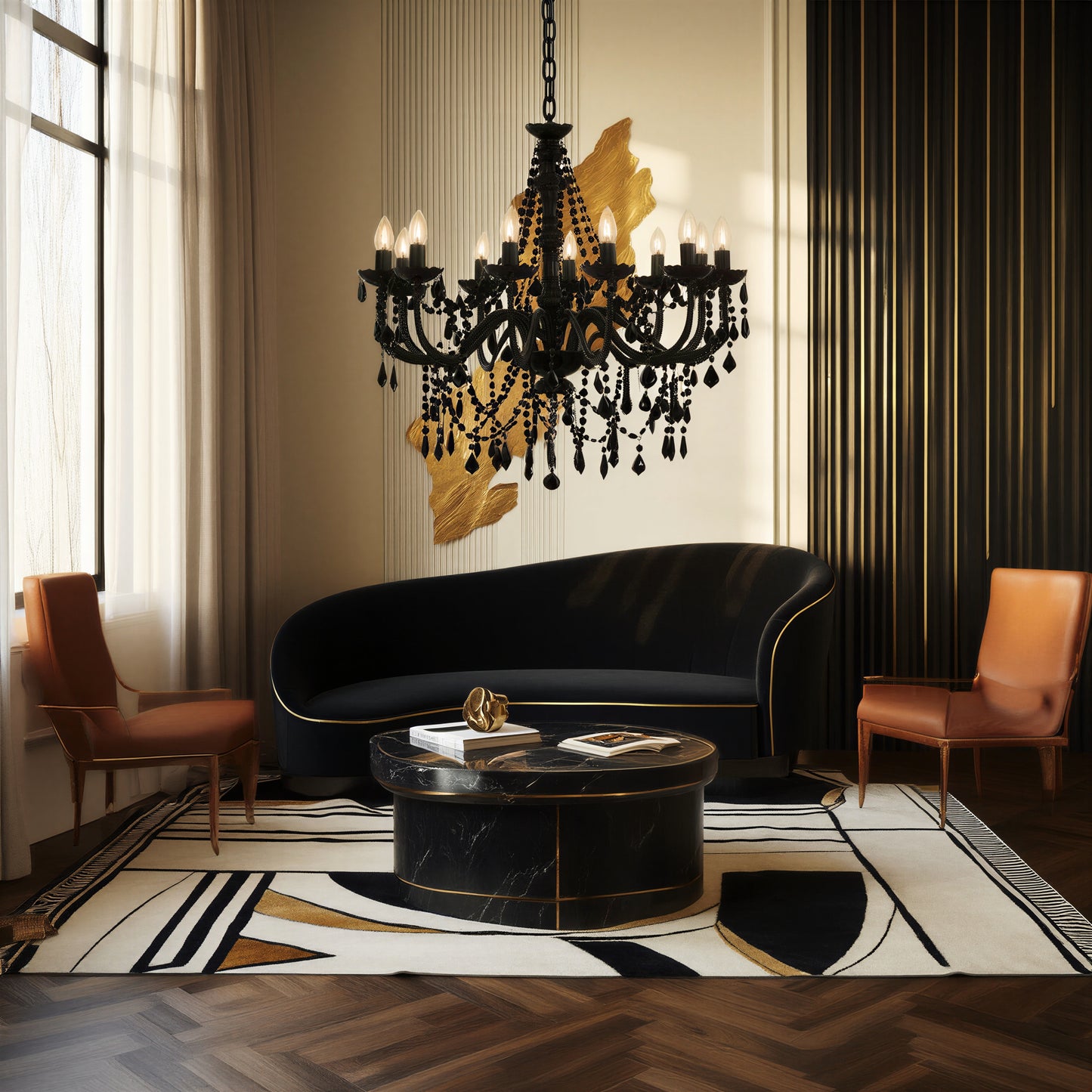 Black Beaded 12 Light Chandelier | Lunalight
