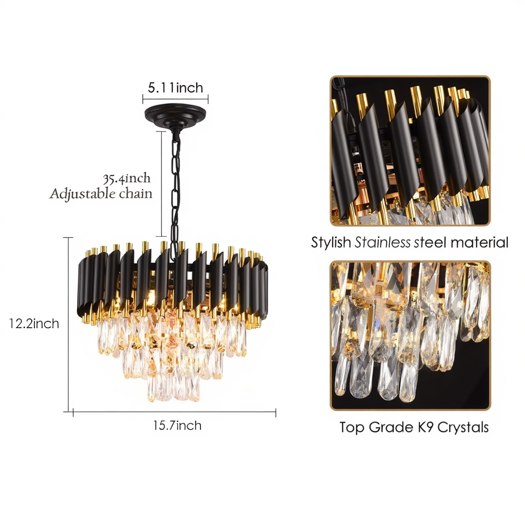 Black Gold Crystal Chandelier 3 Tier | Lunalight