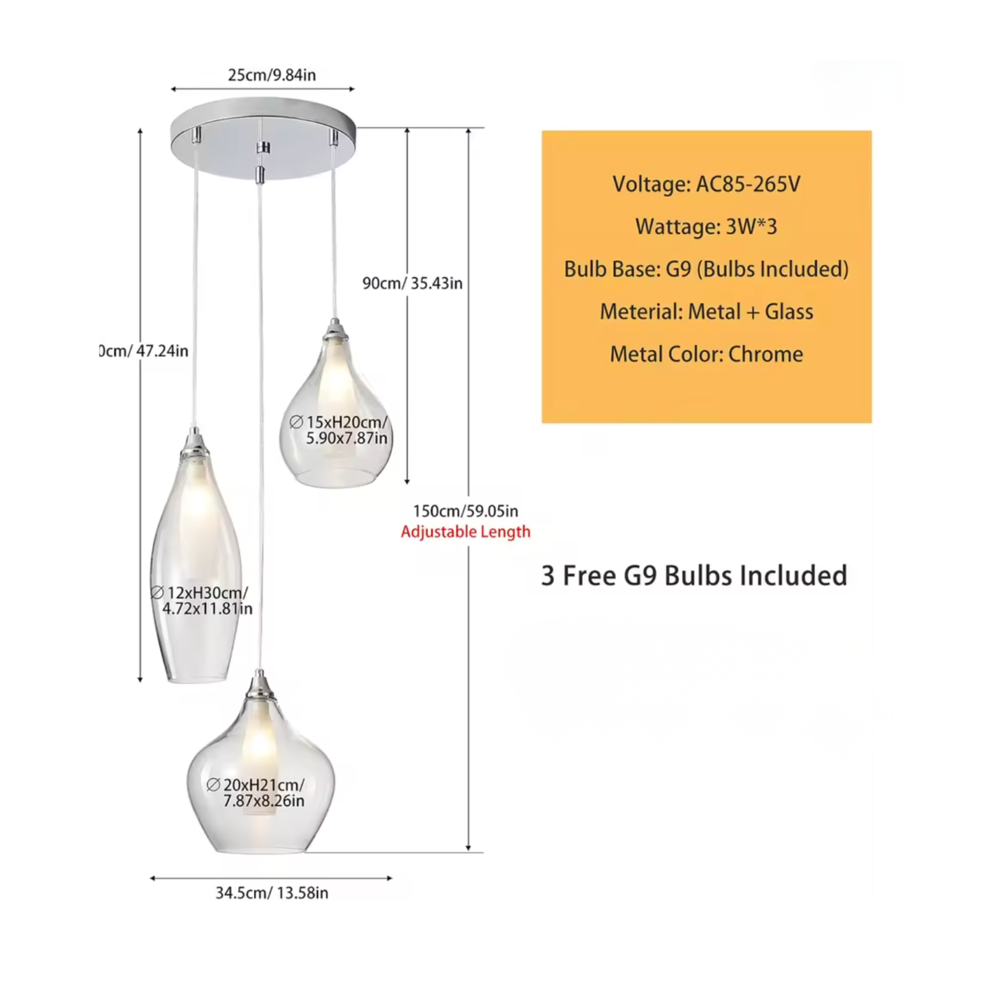 3-Light Smoked Glass Cluster Pendant Light | Lunalight