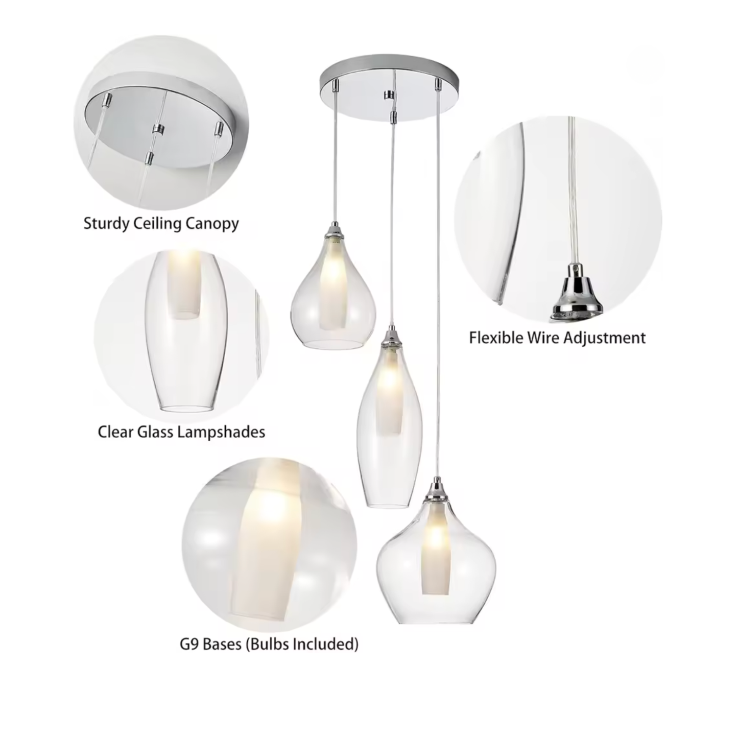 3-Light Smoked Glass Cluster Pendant Light | Lunalight