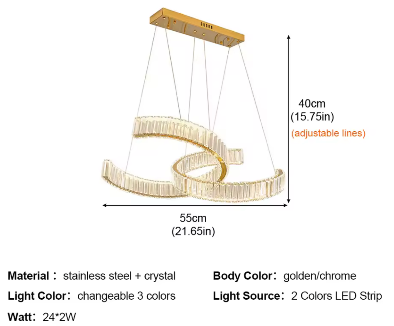 Gold Crystal Ribbon Pendant Light LED | Lunalight
