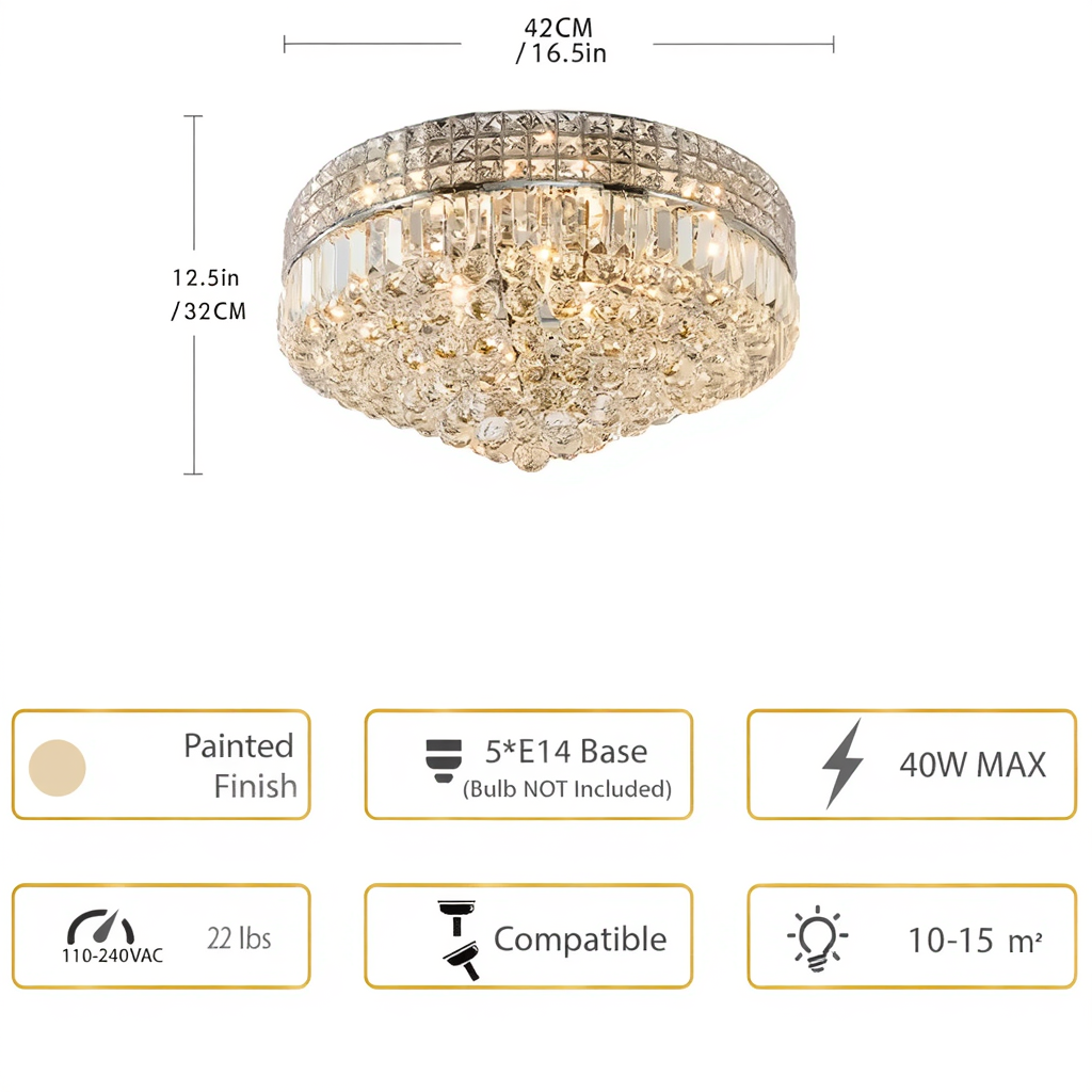 Chrome Crystal Flush Ceiling Light 42cm | Lunalight