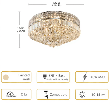 Chrome Crystal Flush Ceiling Light 42cm | Lunalight