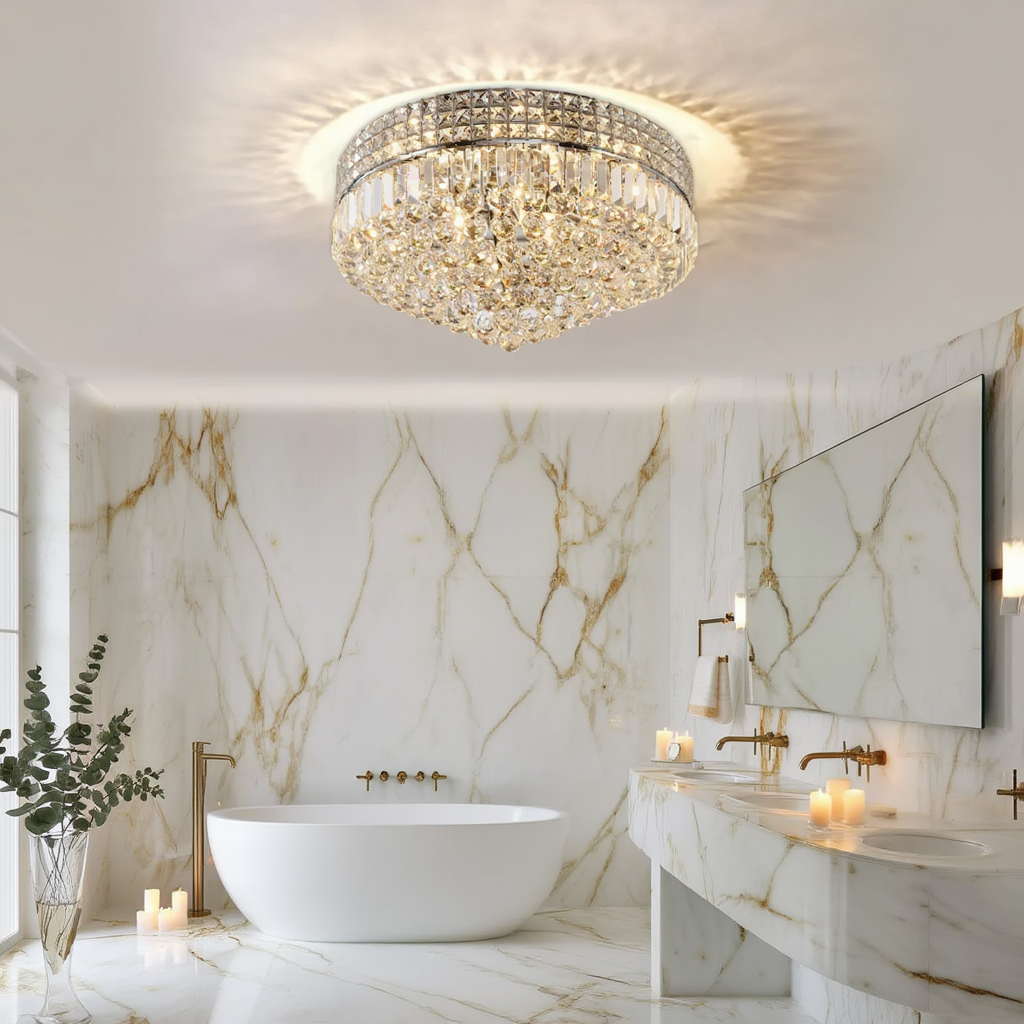 Chrome Crystal Flush Ceiling Light 42cm | Lunalight
