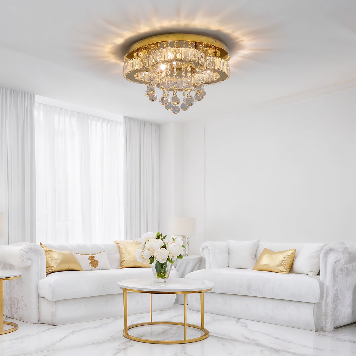 Chrome Crystal Flush Ceiling Light 40cm | Lunalight