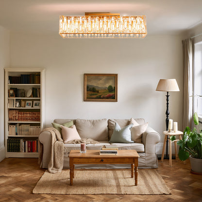 Gold Rectangular Crystal Ceiling Light | Lunalight