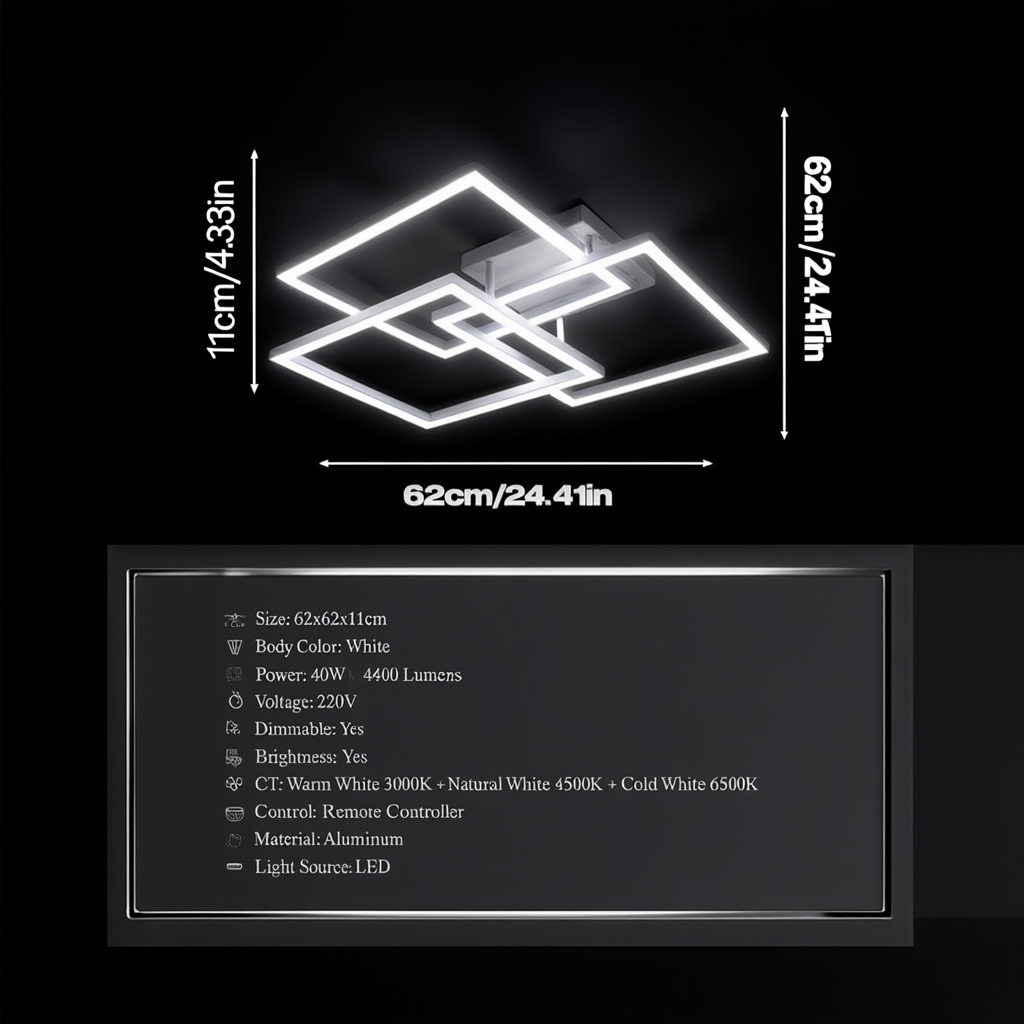 Modern Square LED Ceiling Light Dimmable | Lunalight
