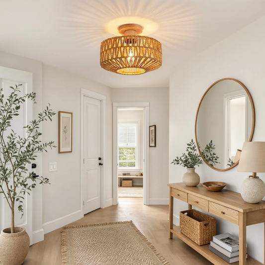 Rattan Ceiling Light E27 Boho | Vintage Bamboo