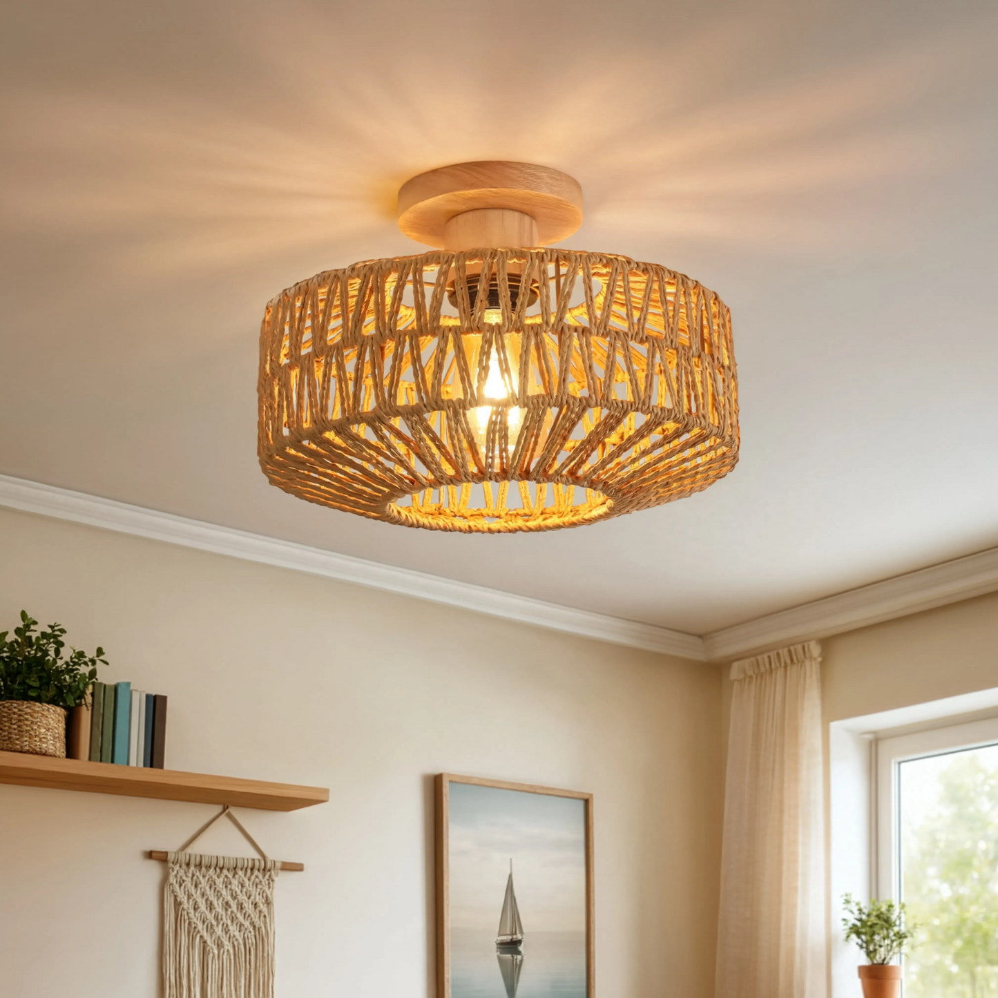 Rattan Ceiling Light E27 Boho | Vintage Bamboo