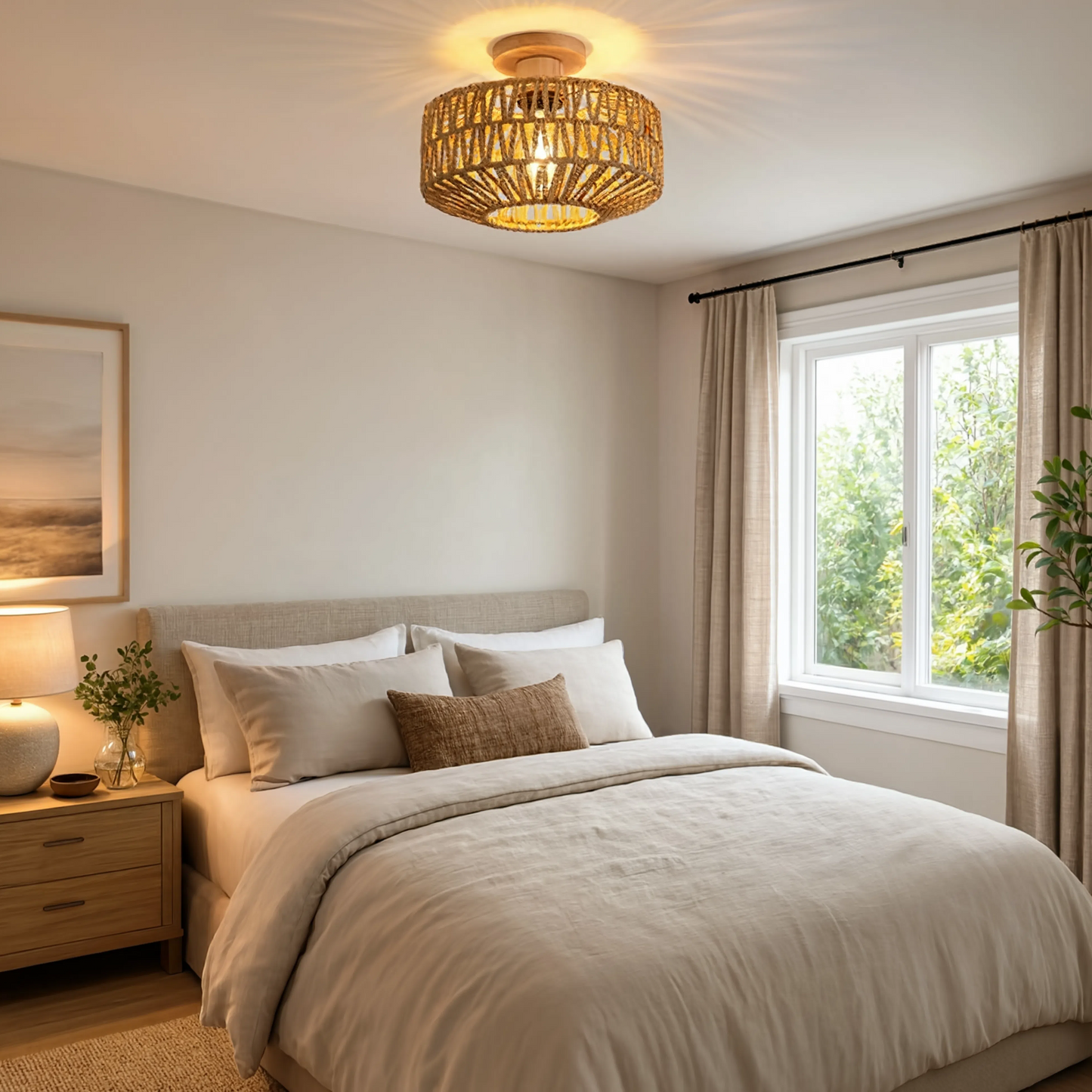 Rattan Ceiling Light E27 Boho | Vintage Bamboo