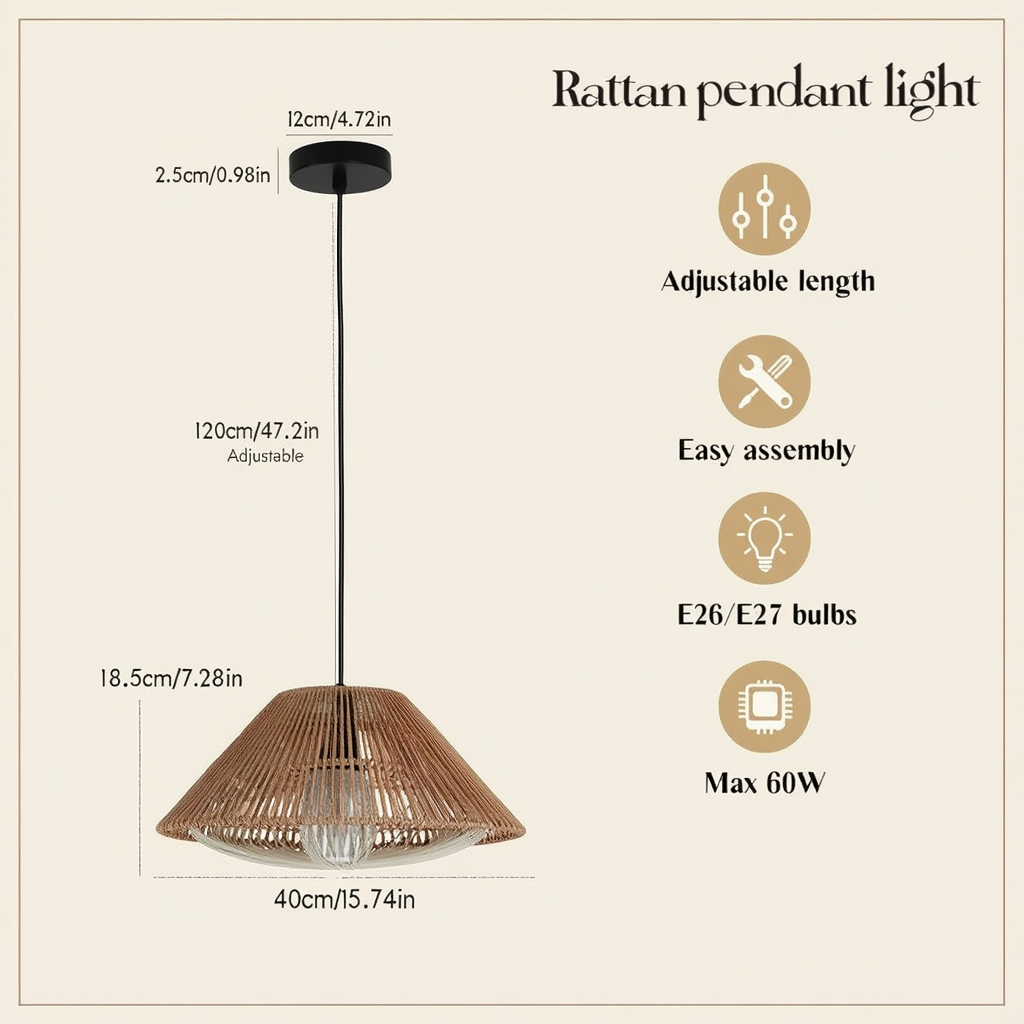 Rattan Farmhouse Cone Pendant Light | Lunalight