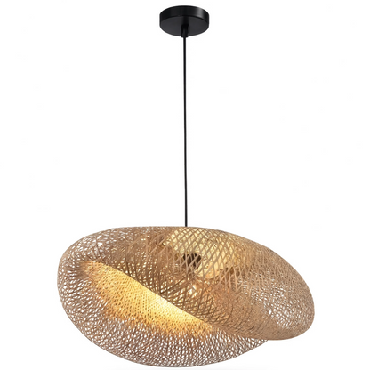 Sculptural Braided Bamboo Pendant Light Black Base