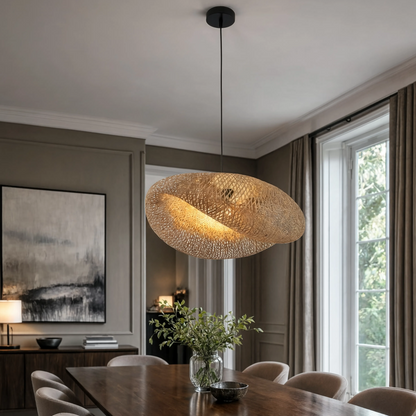 Sculptural Braided Bamboo Pendant Light Black Base