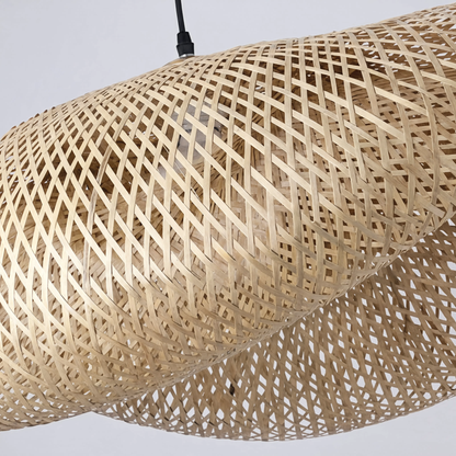 Sculptural Braided Bamboo Pendant Light Black Base