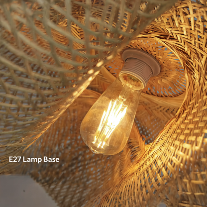 Sculptural Braided Bamboo Pendant Light Black Base
