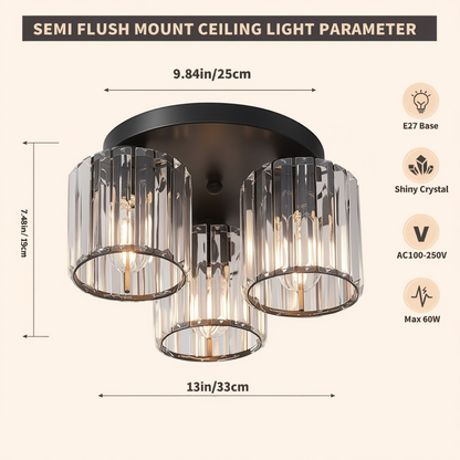 Black Crystal 3 Light Ceiling Light | Lunalight