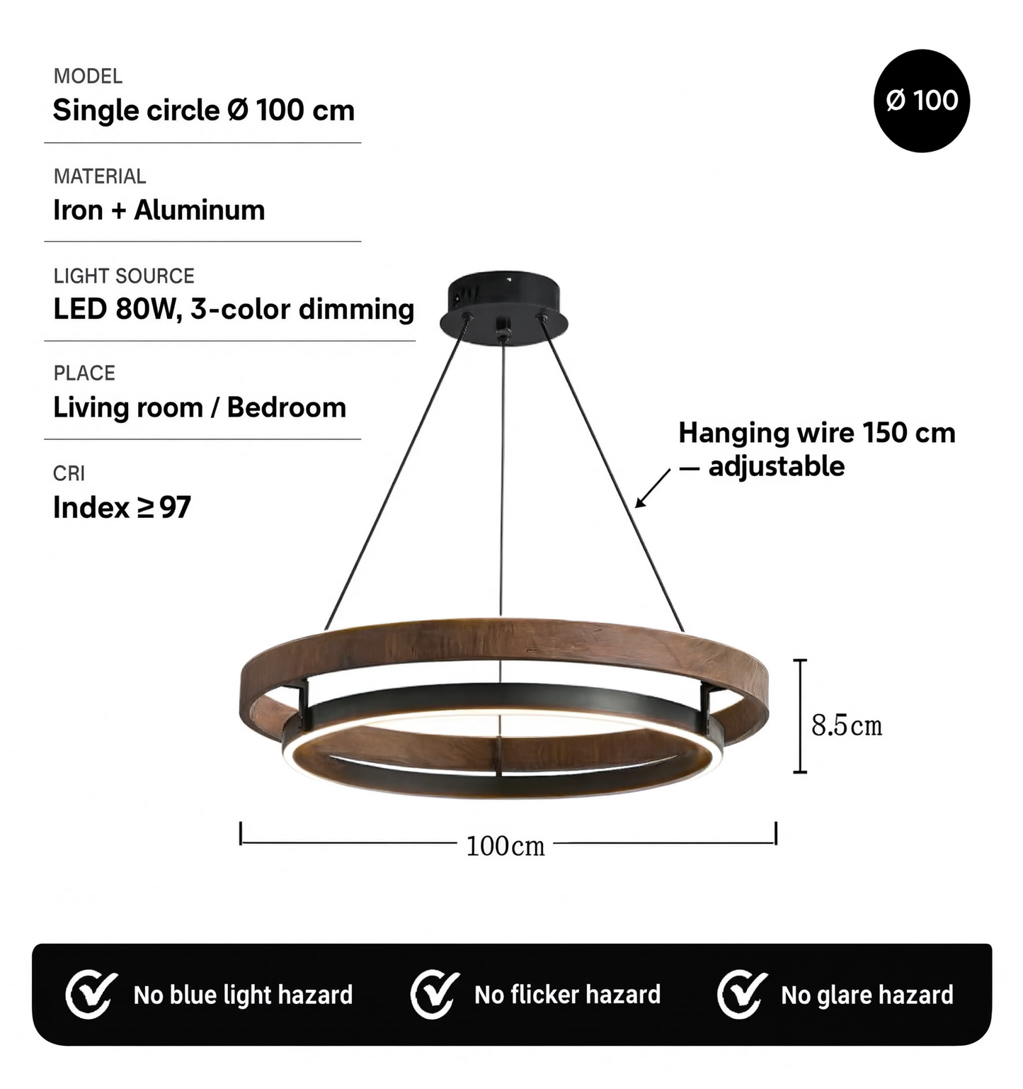 Italian Designer Walnut & Aluminium LED Pendant Light | Lunalight