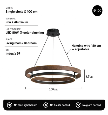 Italian Designer Walnut & Aluminium LED Pendant Light | Lunalight