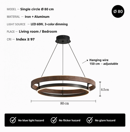 Italian Designer Walnut & Aluminium LED Pendant Light | Lunalight