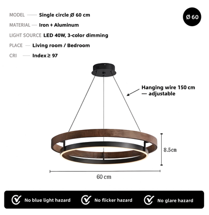 Italian Designer Walnut & Aluminium LED Pendant Light | Lunalight