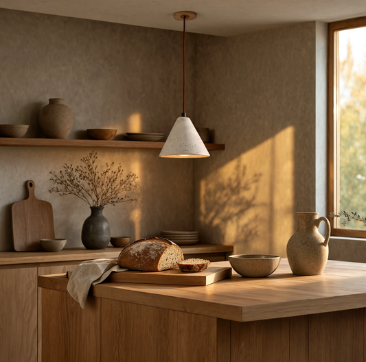 Yellow Travertine Stone Cone Pendant Light LED