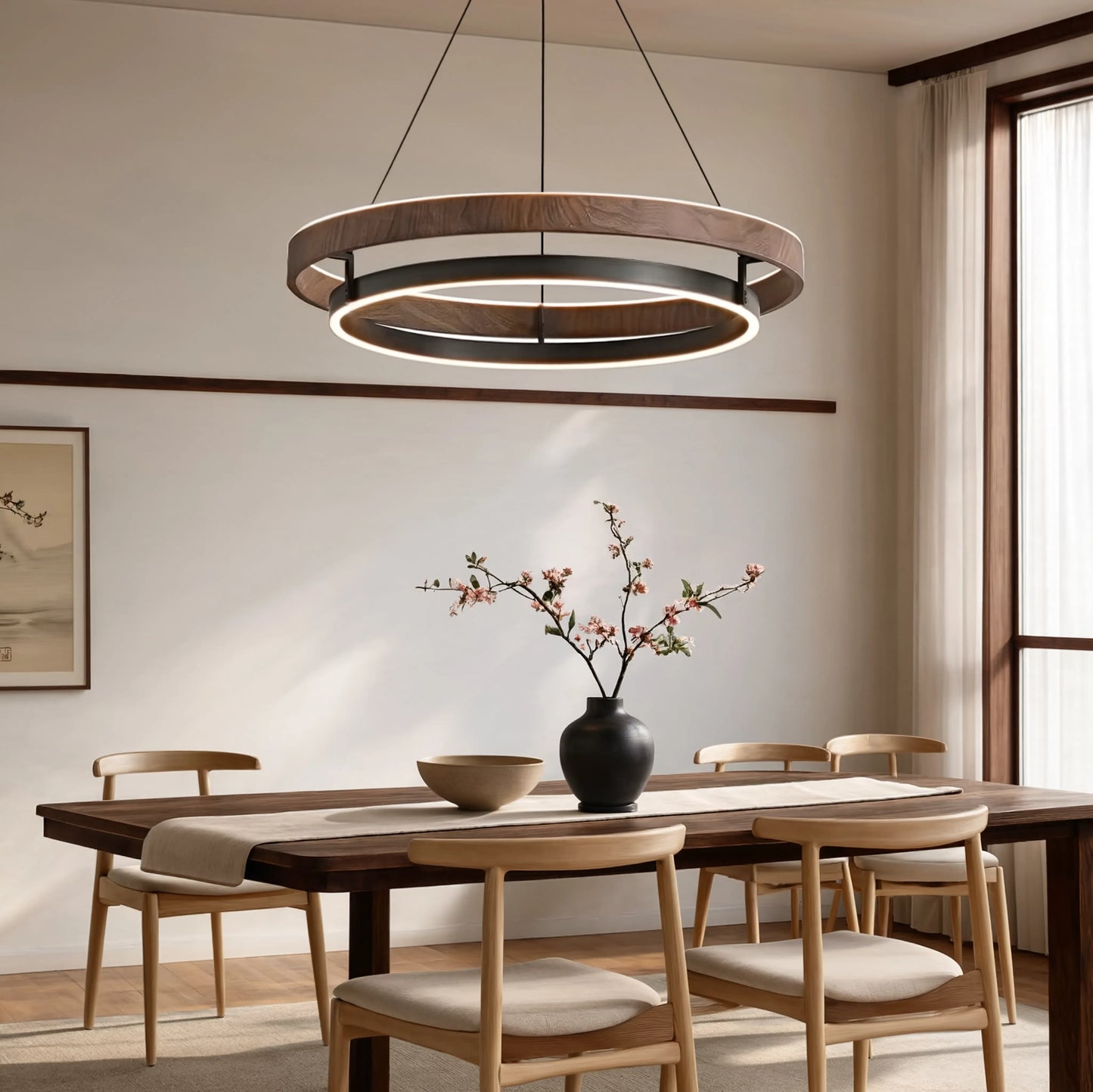 Italian Designer Walnut & Aluminium LED Pendant Light | Lunalight