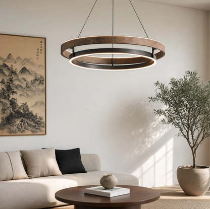 Italian Designer Walnut & Aluminium LED Pendant Light | Lunalight