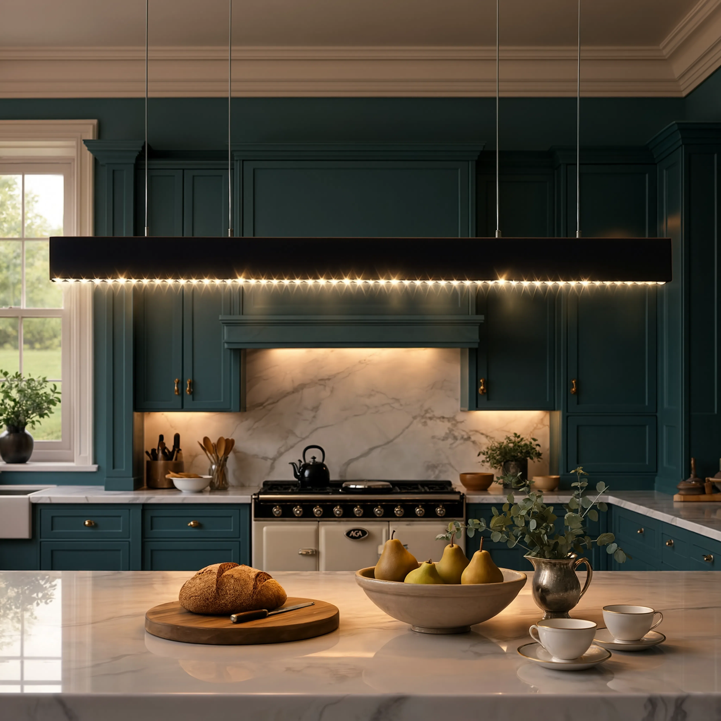 Modern Black LED Linear Pendant Light 120cm | Kitchen Island