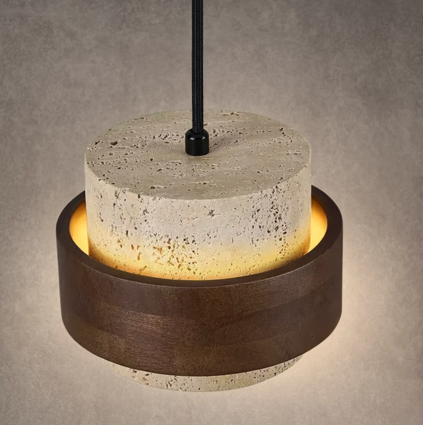 Travertine Stone and Walnut Pendant Light | Lunalight