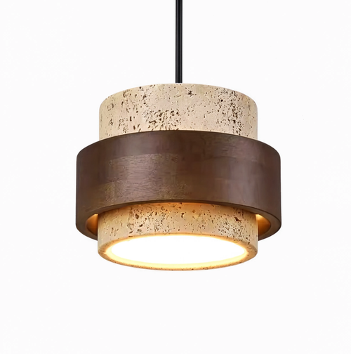 Travertine Stone and Walnut Pendant Light | Lunalight