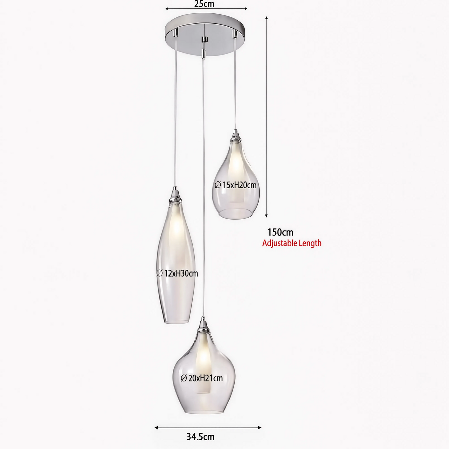 3-Light Smoked Glass Cluster Pendant Light