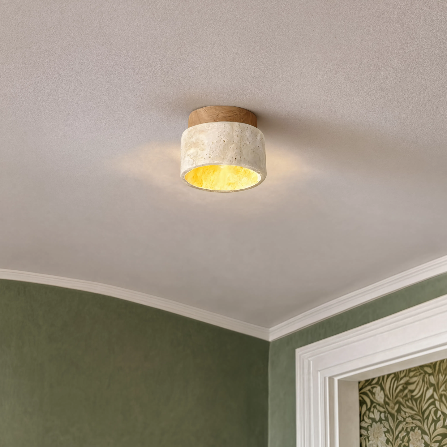 Travertine & Wood Round LED Ceiling Light E27 | Lunalight