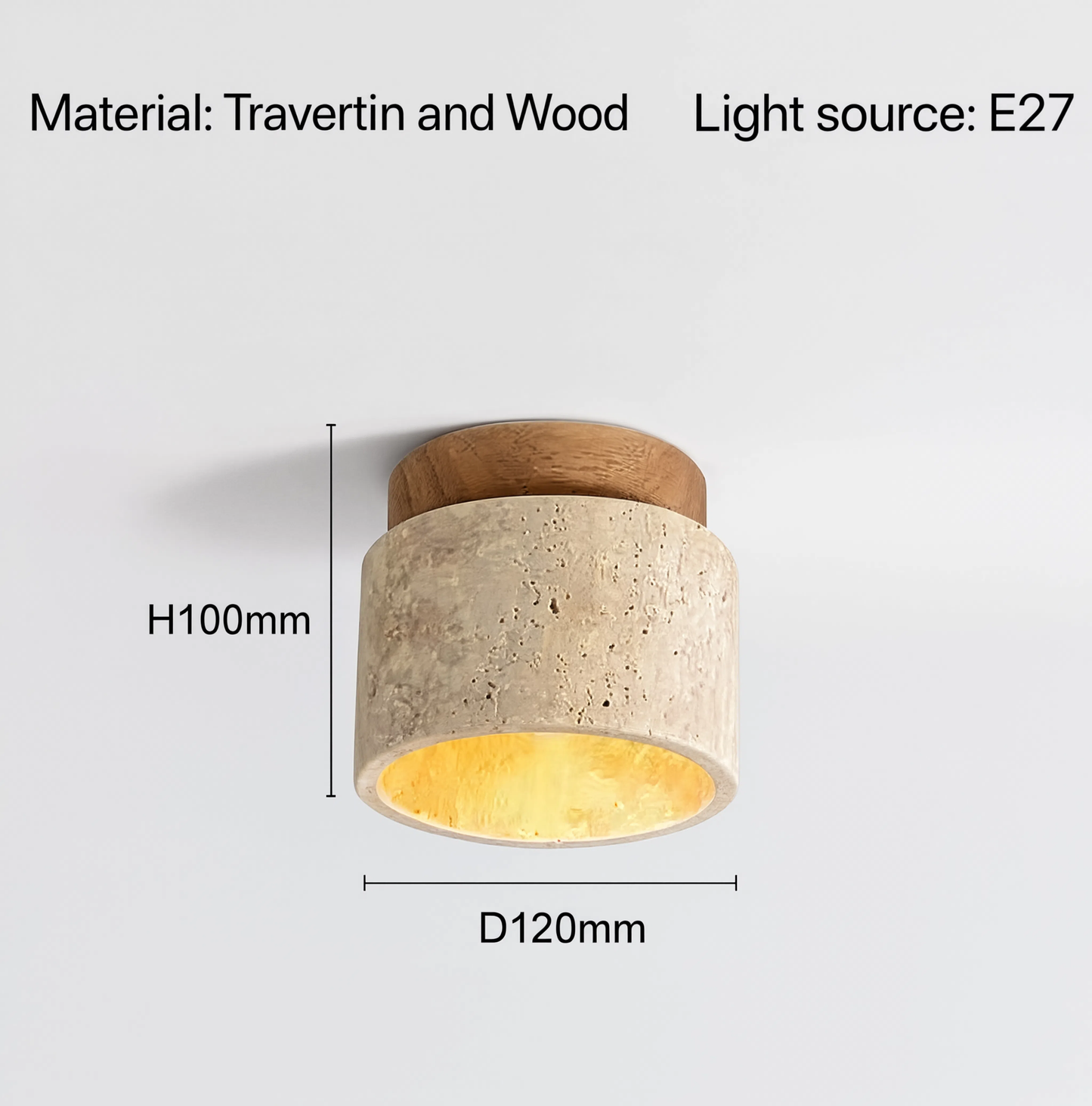 Travertine & Wood Round LED Ceiling Light E27 | Lunalight
