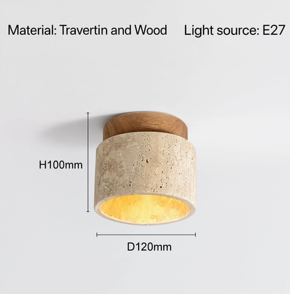 Travertine & Wood Round LED Ceiling Light E27 | Lunalight