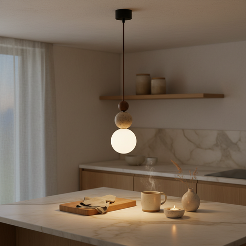 Travertine & Wood 3-Ball Pendant Light | E27 Included