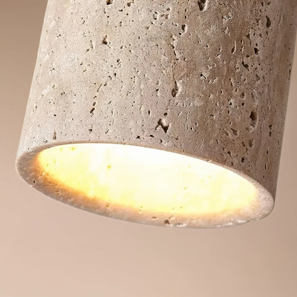 Travertine & Walnut Wood Tall Round Ceiling Light | Lunalight