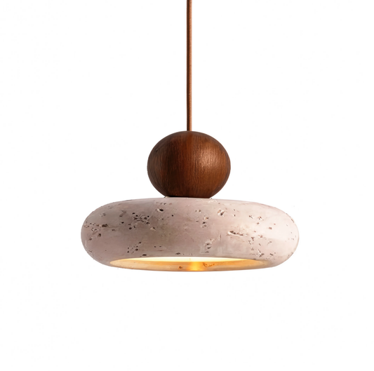 Travertine Stone & Wood Wabi-Sabi Pendant Light | Lunalight