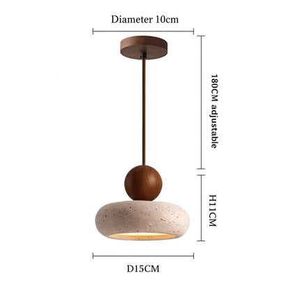 Travertine Stone & Wood Wabi-Sabi Pendant Light | Lunalight