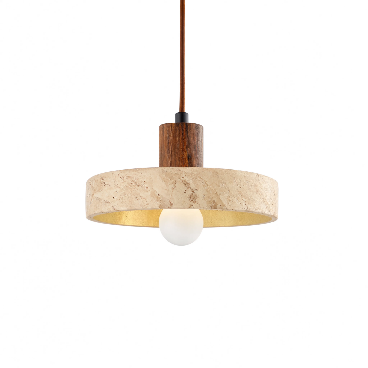Wabi-Sabi Travertine Ring & Wood Base Pendant Light